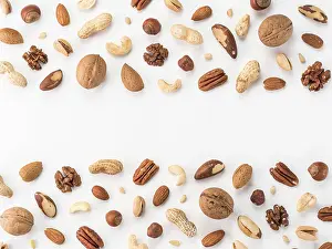 Studio Shot Of Nuts Prints: Pattern of nuts mix with copy space
