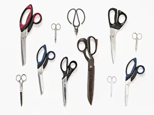 Text Free Space Design Prints: Pattern from various scissors on white background