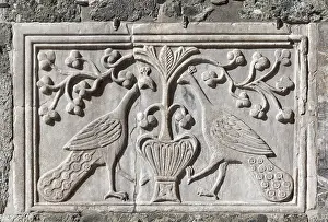 Venice Architecture Prints: Two peacocks, oriental-Byzantine bas-relief on the facade of St