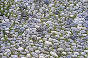 Deserted City Street Scene Prints: Pebble paving, background, texture