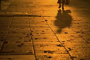 Berlin Evening Atmosphere Prints: Pedestrian, shadow in the twilight