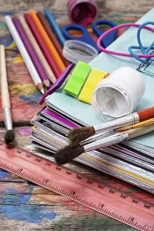 Colored Pencil Set Prints: Pen and notebook tool a first grader to school