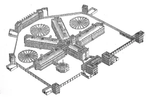 Historical Print of Moabit Prison in 1880 Germany