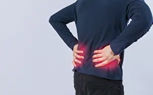 Back Pain Concept Prints: Person with back problems on isolated background