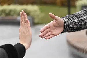 Protection Against Infection Prints: Person refusing shake hands protection