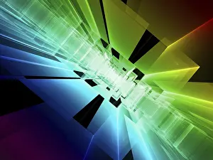 Technology Background Image Prints: Perspective technology background with rainbow gradient