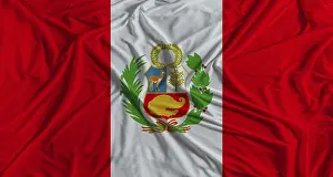 Fabric Texture Background Prints: Peruvian flag with fabric texture background