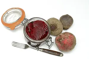 Root Vegetable Nutrition Prints: Pickled beetroot in glass jar and beetroot