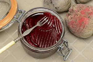 Healthy Eating Food Prints: Pickled beetroot in glass jar and beetroot