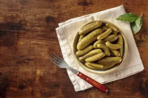 Pickled Cucumbers Prints: Pickled cucumbers with bay leaf