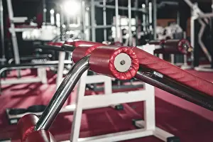 Prints of Picture of a modern fitness studio with various training equipment in red and steel, historic fitness studio, Bulls Fit, Mannheim, Germany Mannheim Prints: Modern Fitness Studio Print - Mannheim, Germany