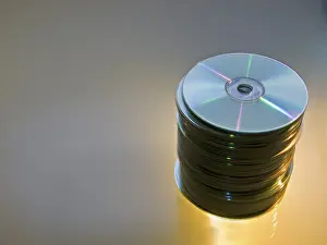Digital Data Storage Prints: Pile with CD DVD data medium storage