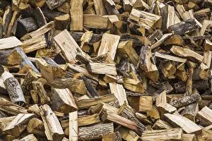 Firewood Pile Prints: Pile of cut and split firewood, background image