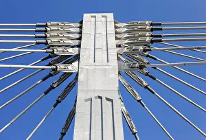Blue Sky City View Prints: Pillar of cable bridge against blue sky
