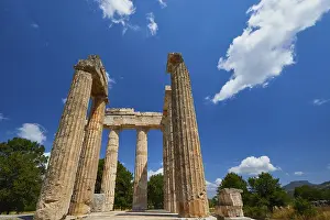 Peloponnese Greece Tourism Prints: Pillars of an ancient structure under a clear sky with few clouds