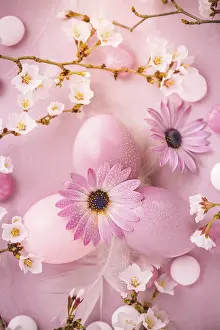 Christian Holiday Traditions Prints: Pink Easter eggs with blooming branch