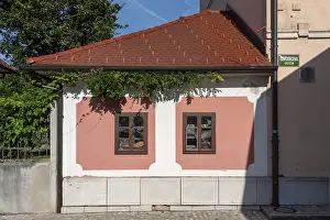 Prints of Pink house facade, window with old objects, Kranj, Upper Carniola, Slovenia Kranj Prints: Pink House Facade Print, Kranj, Slovenia