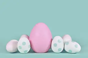 Studio Shot Of Easter Eggs Prints: Pink and mint green easter eggs with dots
