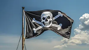 Jolly Roger Symbol Prints: The pirate flag flutters in the wind