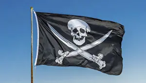 Digital Compositing Art Prints: The pirate flag flutters in the wind