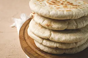 Pita Bread Prints: Pita bread, stack, on the table, no people