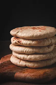 Grocery Store Food Still Life Prints: Pita bread, stack, on the table, no people