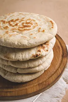 Pita Bread Prints: Pita bread, stack, on the table, no people