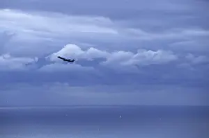 Prints of Plane taking off during a storm in Nice, France, Europe Nice Prints: Plane Taking Off During Storm in Nice, France Print