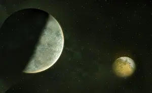 Starry Night Sky Prints: Two planets illuminated in a dark
