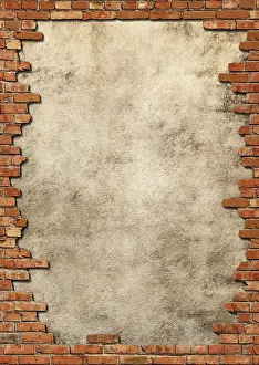 No People In The Picture Prints: Plaster background with brick wall framing