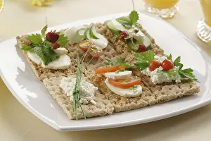 Fresh Fruit And Vegetable Plate Prints: Plate with different kinds of crispbread