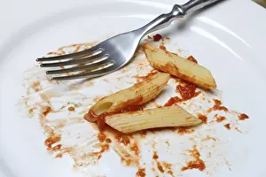Penne Pasta Dish Prints: Plate with fork and leftover pasta