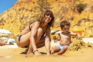 Atlantic Ocean Views Europe Prints: Playing in the sand with the son
