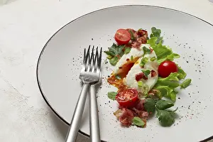 Gourmet Breakfast Prints: Poached egg, with bacon and vegetables