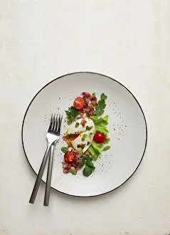 Gourmet Breakfast Prints: Poached egg, with bacon and vegetables