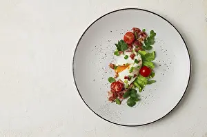 Poached Egg Breakfast Prints: Poached egg, with bacon and vegetables
