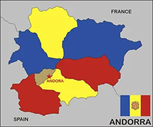 Prints of Political map of Andorra country with flag Andorra Prints: Andorra Political Map Print with Flag