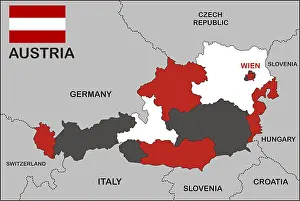 Prints of Political map of Austria country with flag Map Prints: Political Map of Austria with Flag Print