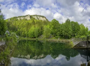 Muggendorf Waterfall Prints: Pond at the Myra Falls with reflection of the rock faces