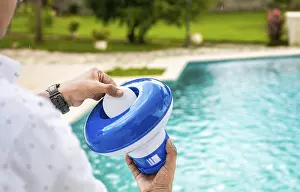 Hand Hygiene Prints: Pool float and chlorine tablets for pool maintenance