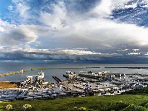 Top Down View Of Dover Harbour Prints: Port of Dover from a drone, White Cliffs