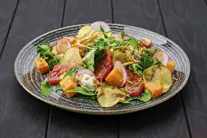 Vegetarian Starter Ideas Prints: Portion of salad with soft cheese