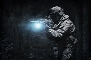 Military Operations Concept Prints: Portrait of a commando in the forest