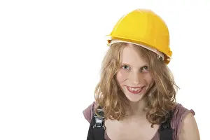 Female Construction Worker Prints: Portrait of female builder in studio
