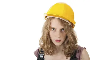 Female Construction Worker Prints: Portrait of female builder in studio