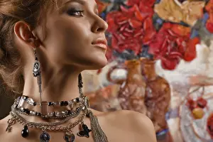 Vintage Fashion Photography Prints: A portrait of a glamorous woman with beautiful jewellery