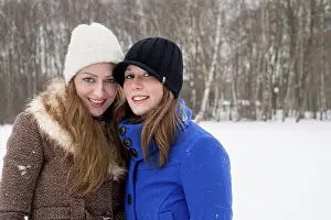 Winter Portrait Photography Prints: Posing sisters in winter time