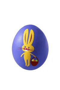 Studio Shot Of A Rabbit Prints: Blue Easter egg with a painted Easter bunny