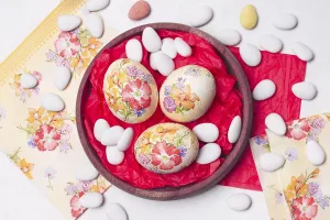 Easter Egg Decorations Prints: Bright composition easter eggs decoupaged