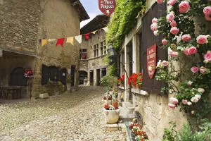 Medieval Fortresses Prints: Cobblestone street, medieval walled town of Perouges